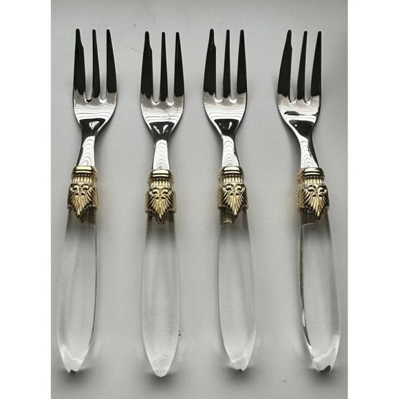 Godinger Laura Amber Transparent 4 Cake/Salad Forks Stainless 18/10 Clear - Picture 1 of 6